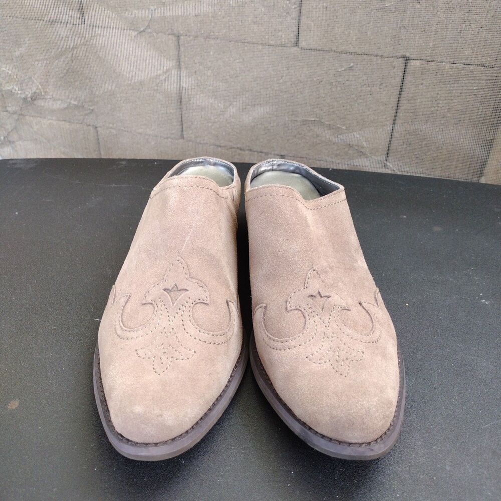 Yellow Box Deanna Suede Western Boho Slip On Mules Womens Size 9 Tan Taupe